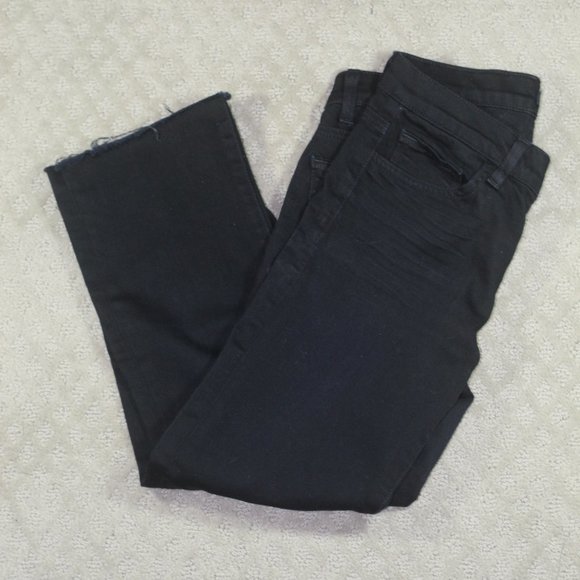J Brand Size 26 Straight Leg Dark Black Capri Raw Frayed Hem Jeans (Like New) - Picture 2 of 5